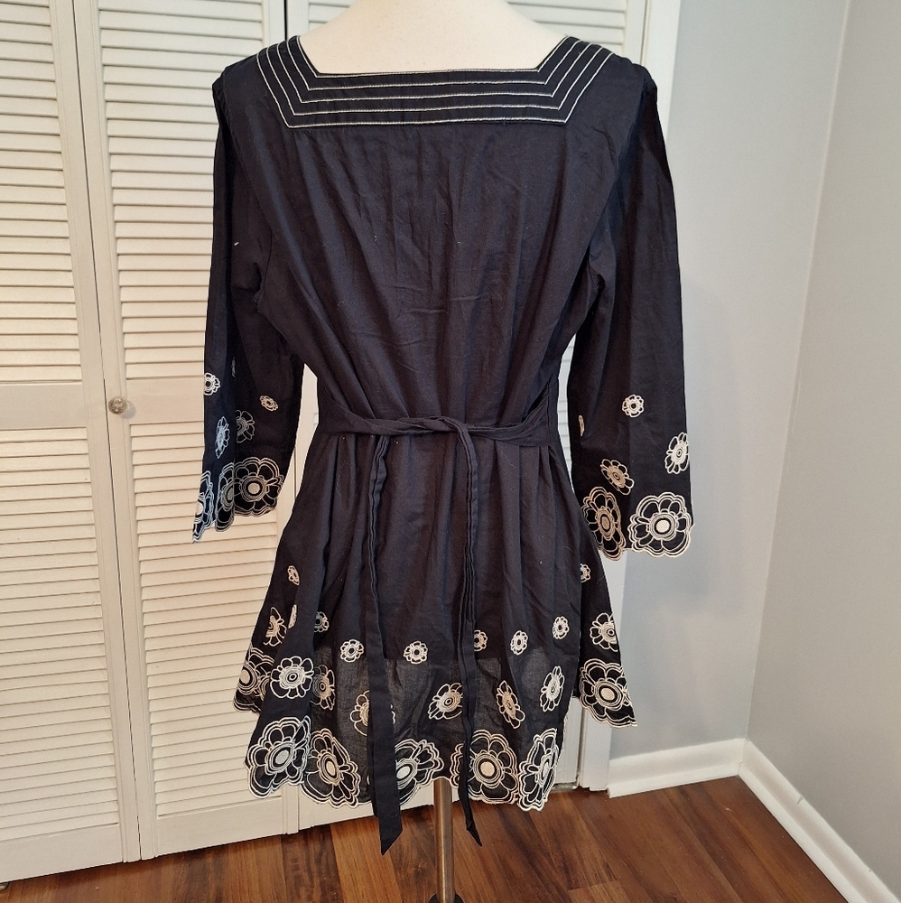 Venezia Black and Cream Floral Tunic top 14/16 *A1 - Picture 3 of 6